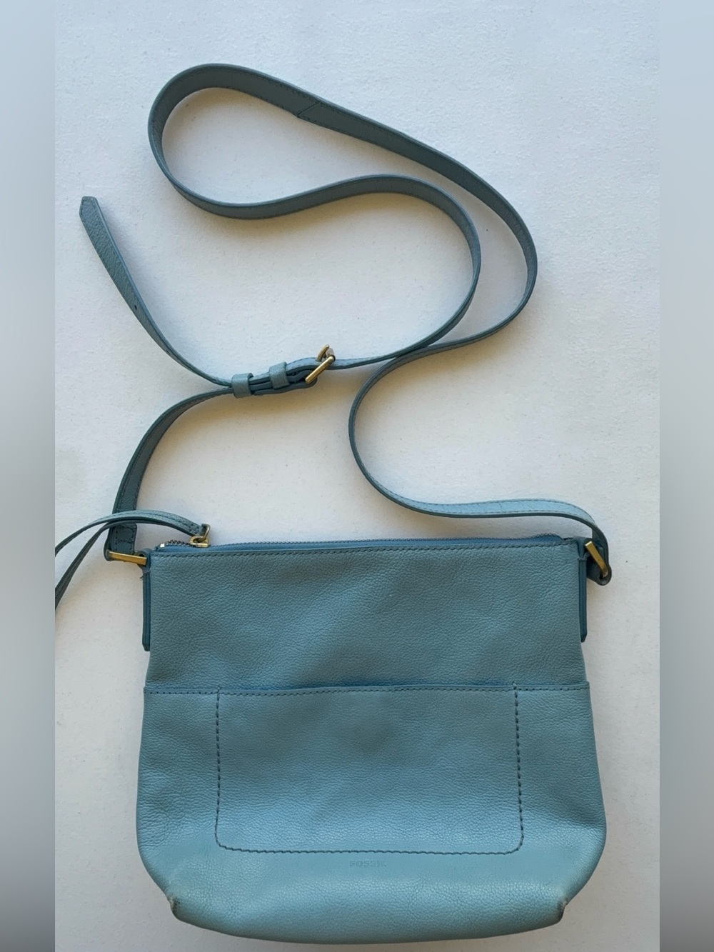 Fossil Classic Crossbody Leather Bag in Dusty Blue